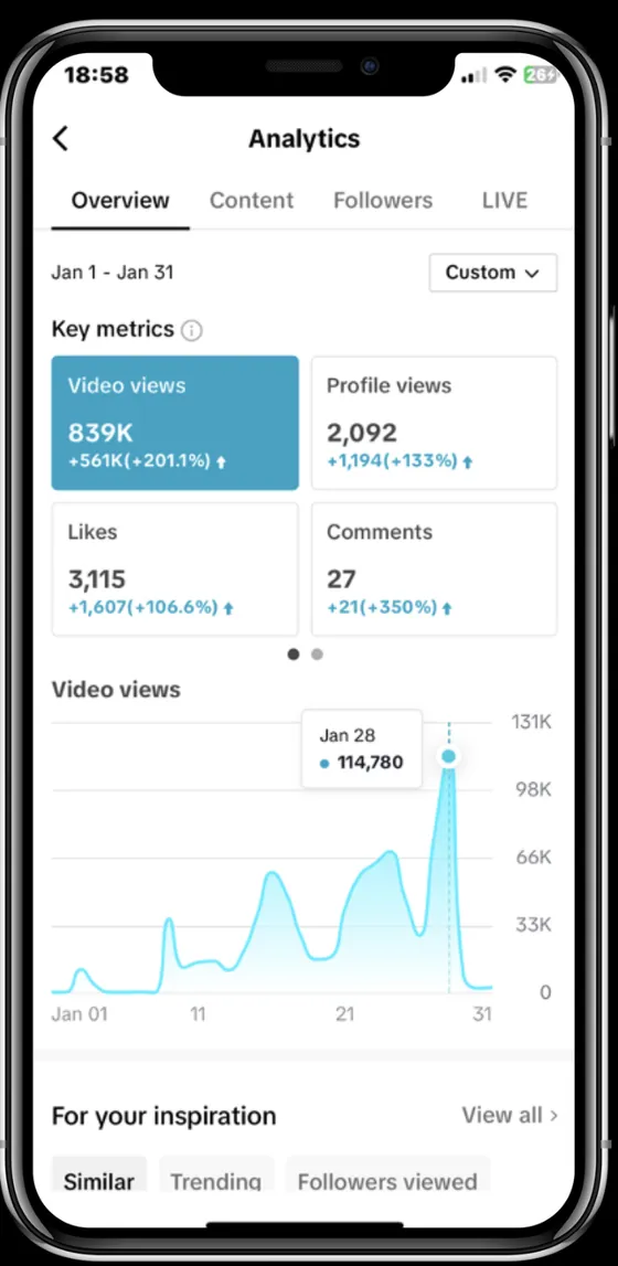 Ügyfél TikTok statisztika képernyőkép 4